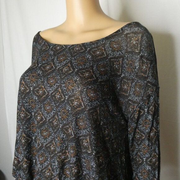 Free People Boat Neck Diamond Print Open Back Top - Picture 2 of 10